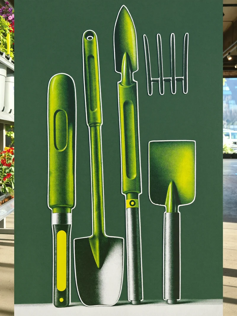 Illustration eines modularen Gartenwerkzeug-Sets ohne Logos